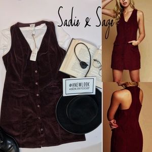 NWT Sadie & Sage Corduroy V Neck Button Up Dress